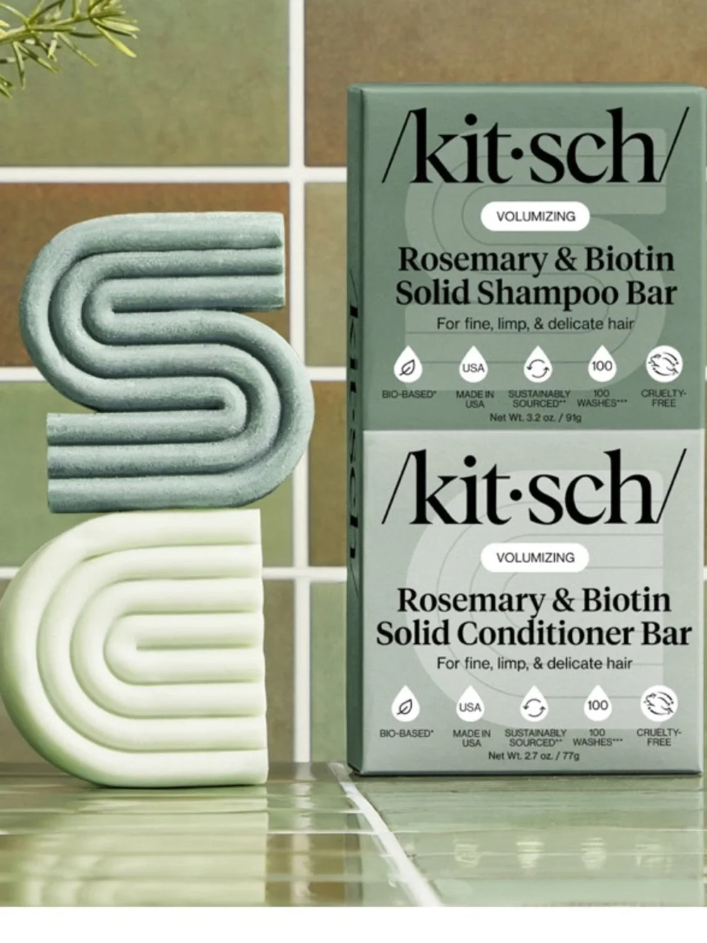 Kitsch Rosemary & Biotin Volumizing Shampoo & Conditioner Bar Combo NEW IN BOX